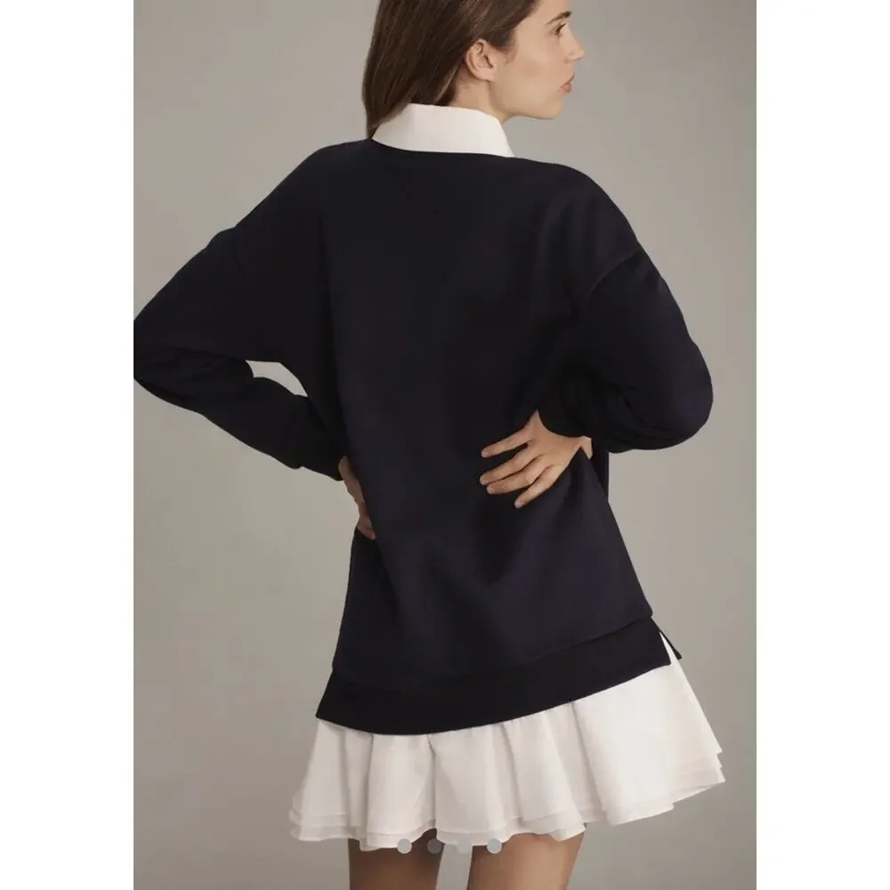 English Factory Anthropologie Womens Small Collared Shift Mini Dress Navy White - Picture 2 of 8